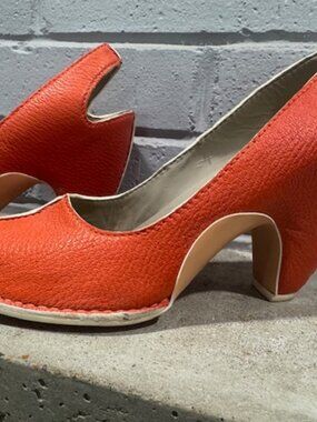 CAMPER Womens Slingback Heels Orange and White, Leather, Peep toe Size 8 38